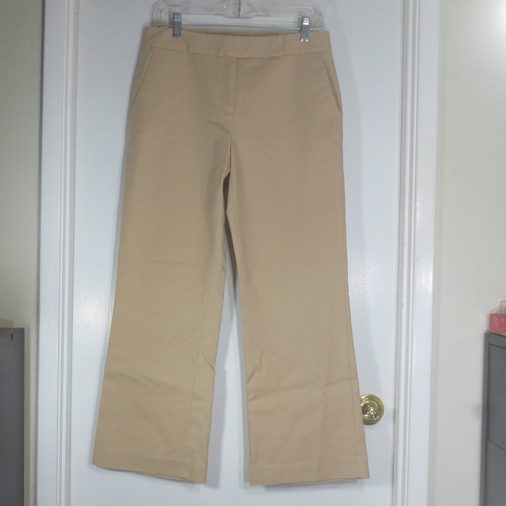 Oscar de la Renta Pant Cream Reg Rise Wide Leg Ankle Dress Cotton Stretch Size 6